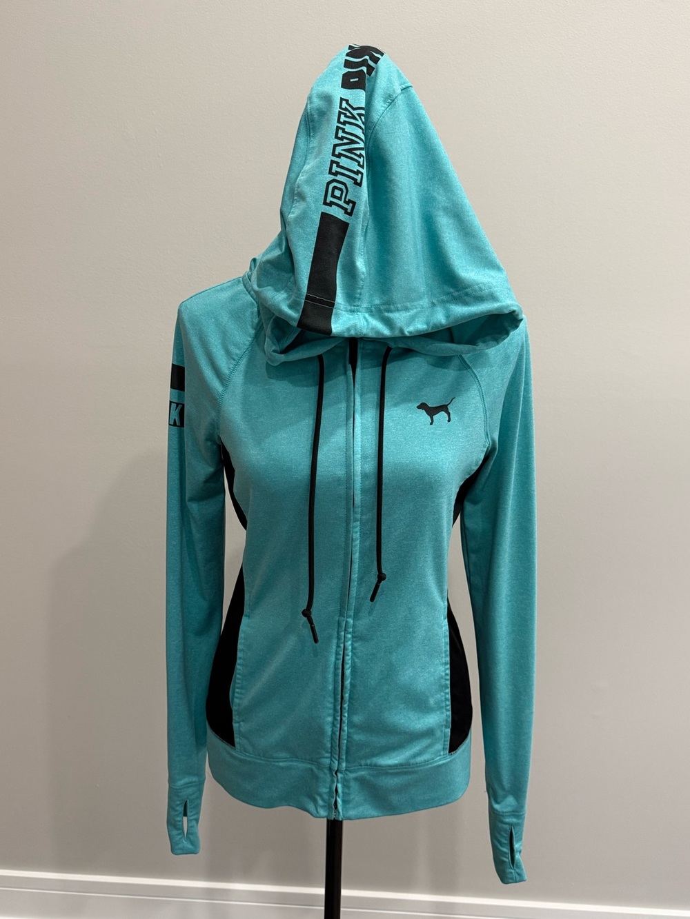 PINK Victoria's Secret Teal Zip Hoodie with Black Accents - Picture 3 of 7